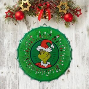 NEW The Grinch Round Metal Bottle Cap Christmas Sign, 11.6" Green Holiday Decor